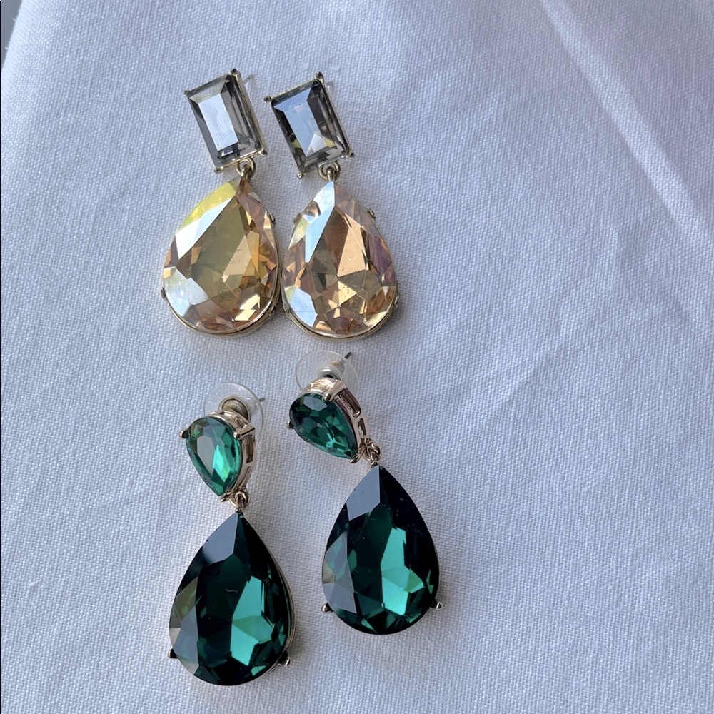 Aldo Gold and Green Teardrop Earrings Set